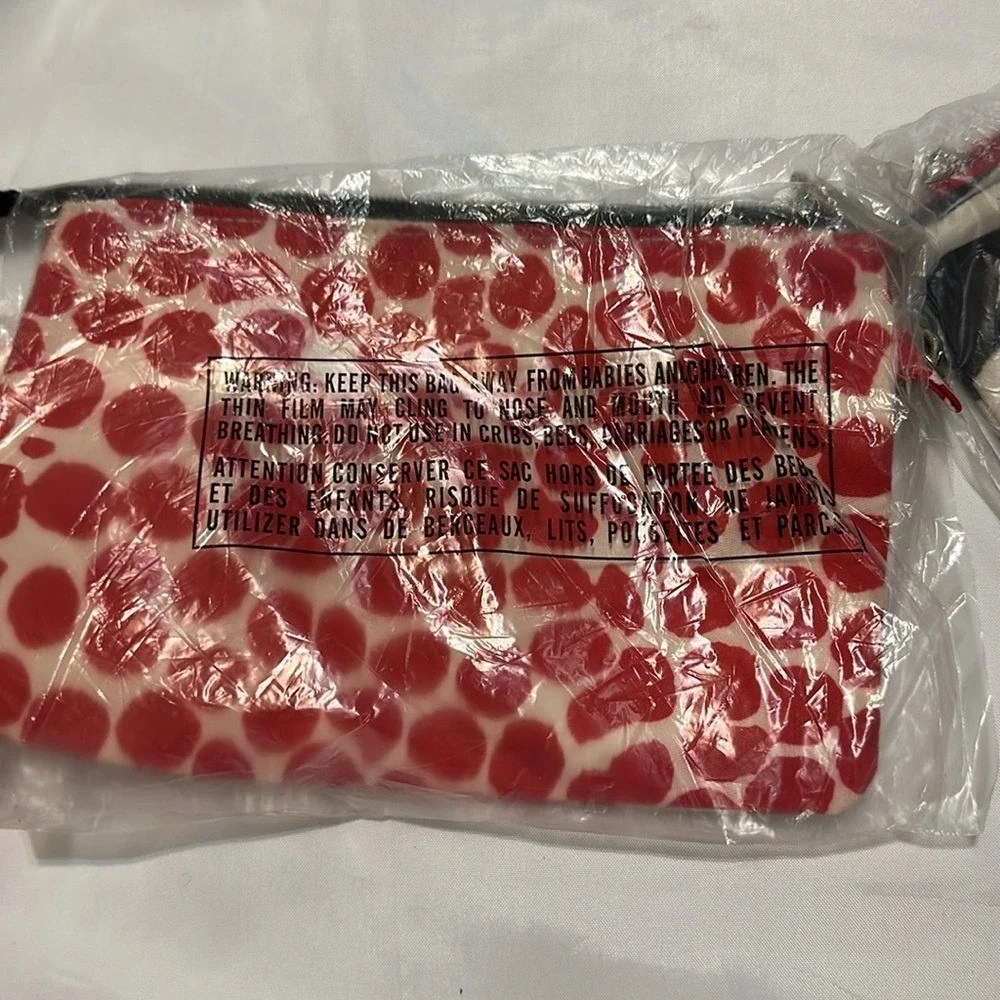 Set of 2 Canvas Zipper Pouches Zebra Stripe and Red Polka Dot Travel Bags